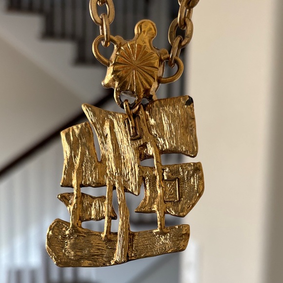 YSL Gold Ship Pendant Necklace - Picture 7 of 9